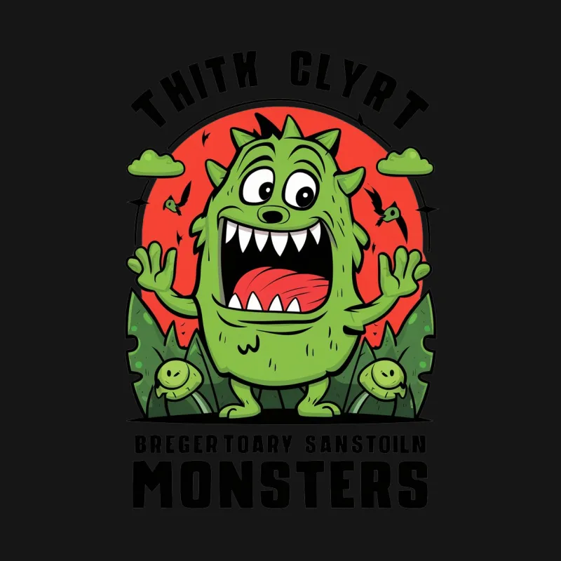 Funny Monster T-Shirt, Kids Cartoon Graphic Tee, Green Monster, Cute Children's Clothing Female T-Shirt