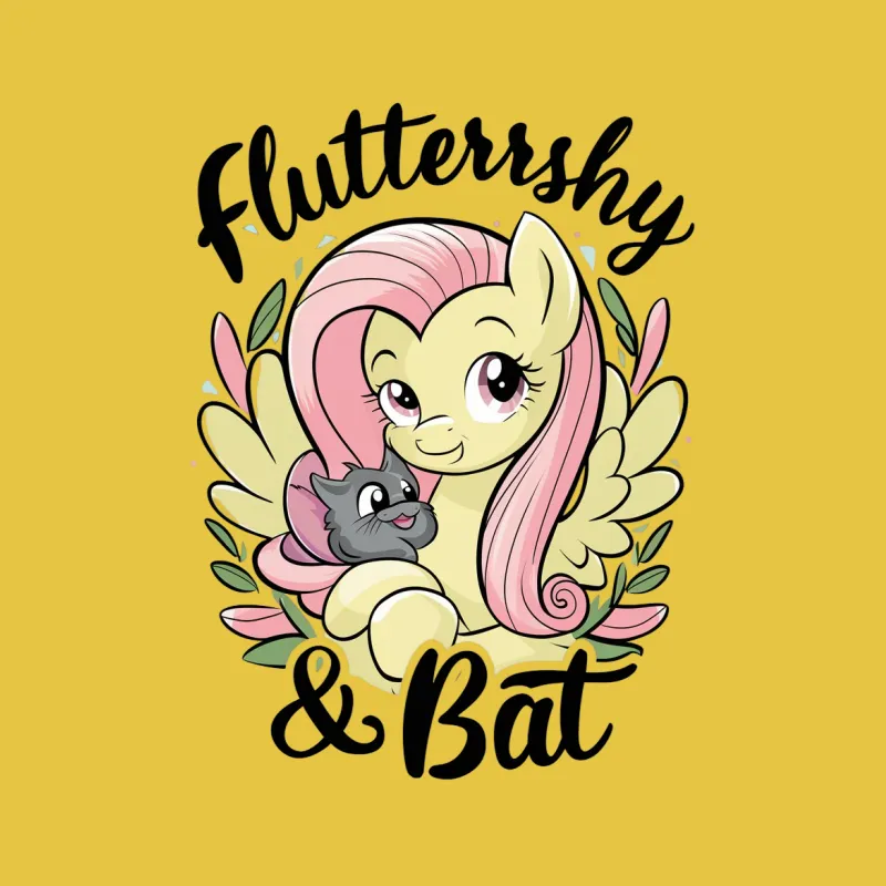 Flutter shy and Bat Cute Cartoon Character T-Shirt, Pink Yellow Kids Tee, Gift for Cartoon Lovers Male T-Shirt