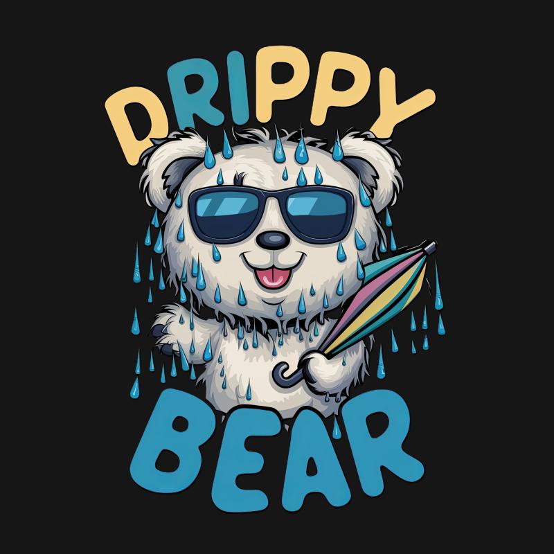 Drippy Bear T-Shirt, Cool Hipster Bear with Sunglasses Graphic Tee, Unisex Fashion Streetwear, Casual Urban Animal Print Top Male T-Shirt