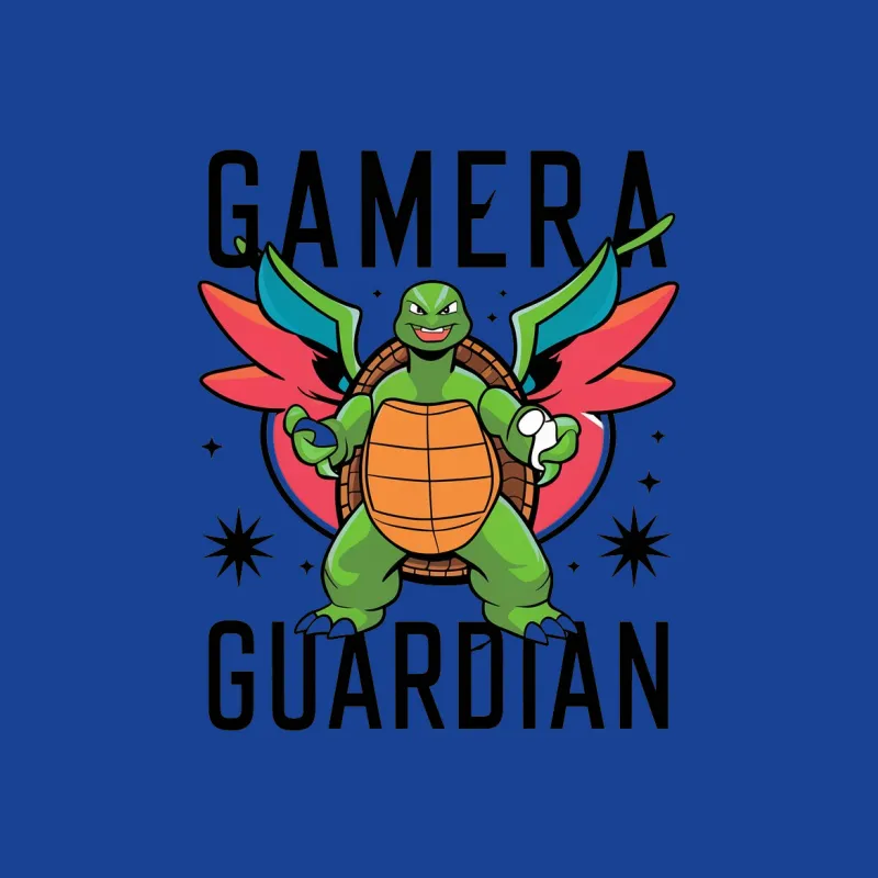 Gamera Guardian Vintage Cartoon Turtle Graphic T-Shirt, Retro Anime Fan Apparel Male T-Shirt