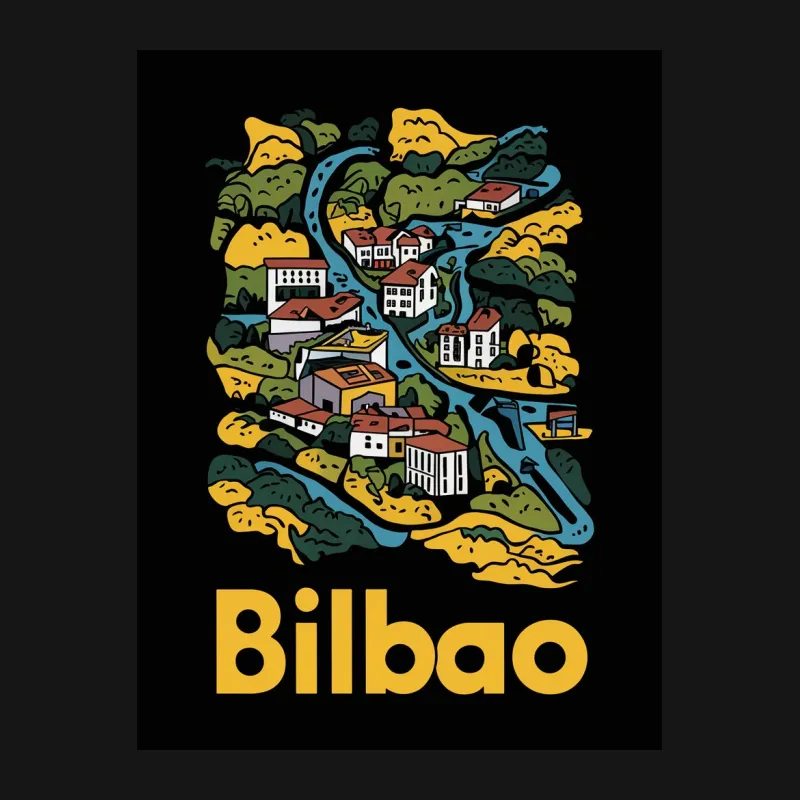 Bilbao City Map T-Shirt, Colorful Travel Graphic Tee, Spanish Destination Art, Unisex Gift Idea Male T-Shirt