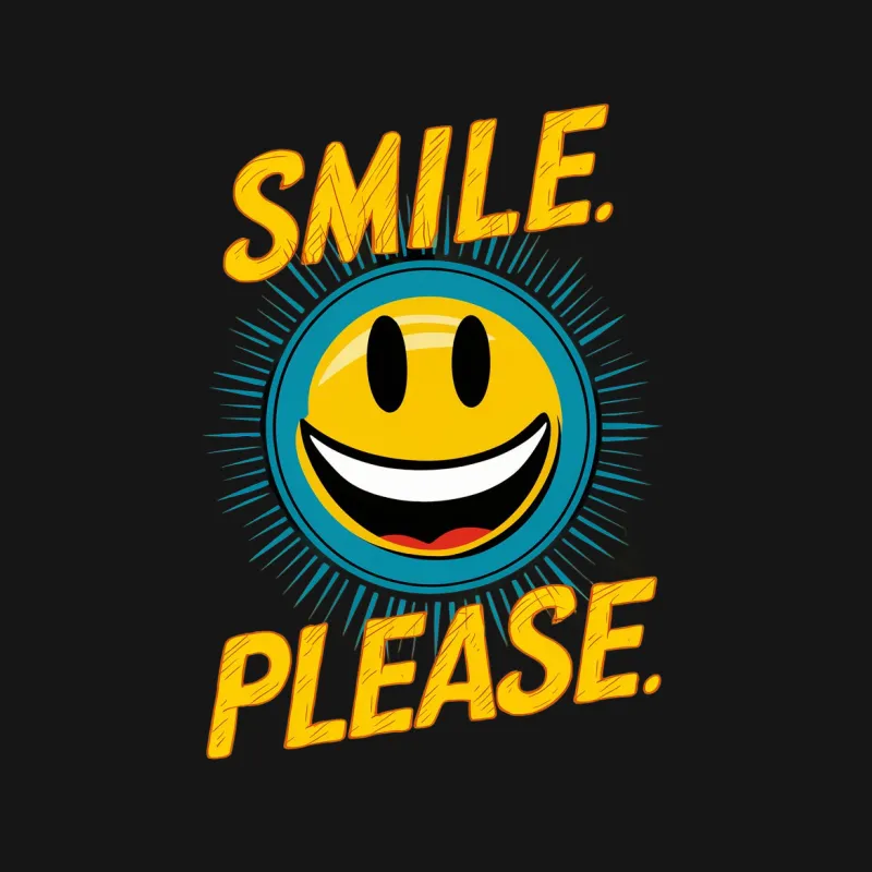 Smile Please Yellow Smiley Face T-Shirt, Graphic Tee, Happy Face Shirt, Positive Vibes Apparel Male T-Shirt