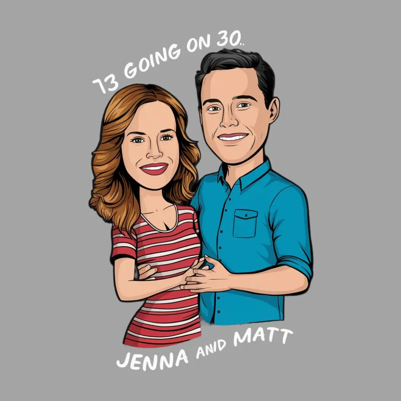 13 Going on 30 Themed T-Shirt, Jenna and Matt Cartoon Graphic Tee for Couples Male T-Shirt