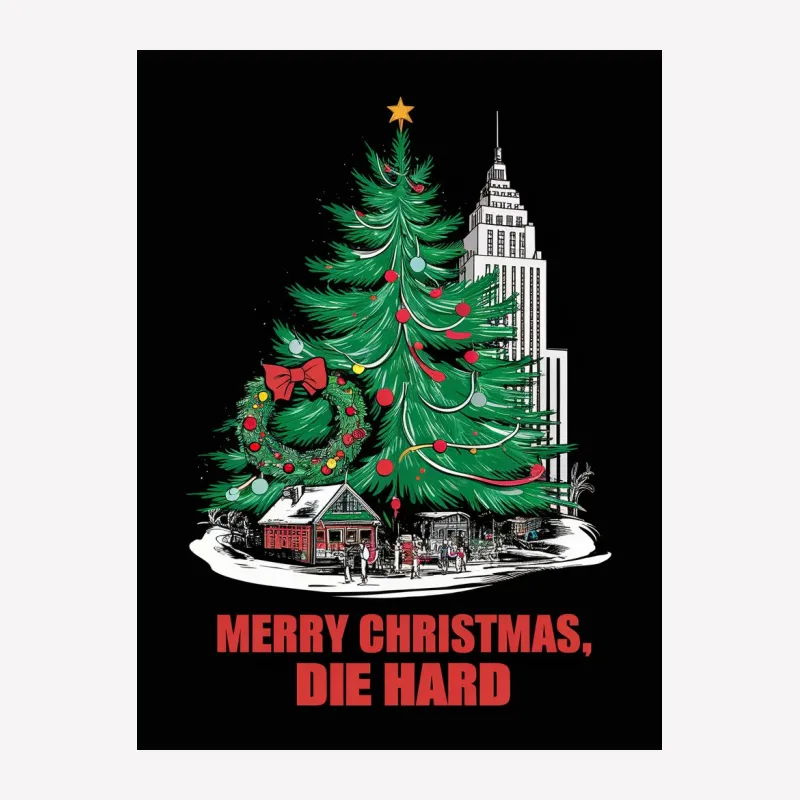 Merry Christmas Die Hard Movie Inspired T-Shirt, Festive Holiday Tee, Unique Christmas Tree Design Male T-Shirt