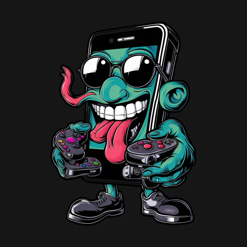 Cartoon Smartphone Gamer T-Shirt, Funny Phone Character Tee, Video Game Lover Gift, Tech Geek Apparel Female T-Shirt