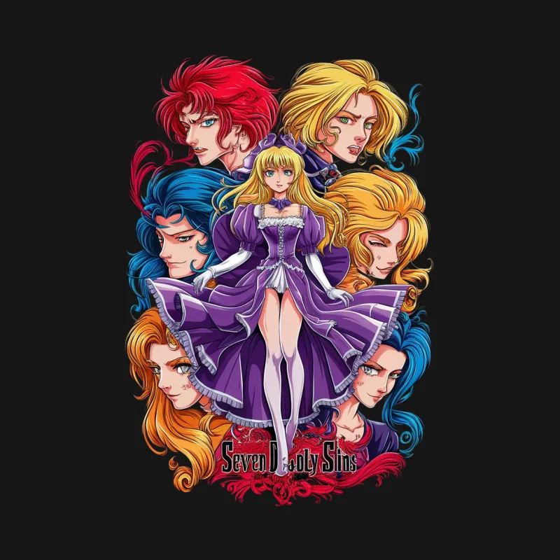 Seven Deadly Sins Anime T-Shirt, Colorful Character Art, Unisex Manga Tee Female T-Shirt