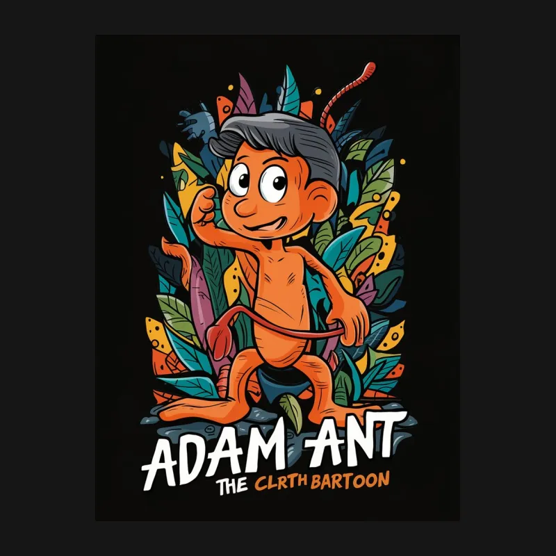 Adam Ant Cartoon Character T-Shirt, Jungle Theme, Colorful Graphic Tee, Unisex Male T-Shirt