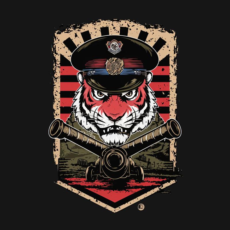 Vintage Tiger Military Graphic Tee, Striped Design, Retro Style T-Shirt, Cool Army Inspired Unisex Top Female T-Shirt