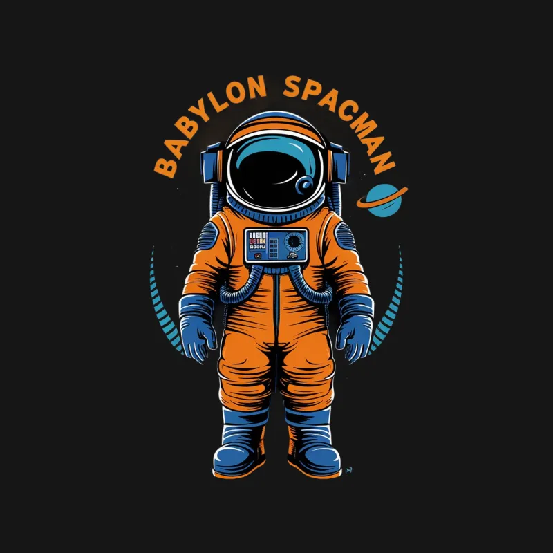 Babylon Spaceman Orange Astronaut T-shirt, Space Explorer Graphic Tee, Sci-Fi Clothing, Unisex T-Shirt Design Male T-Shirt