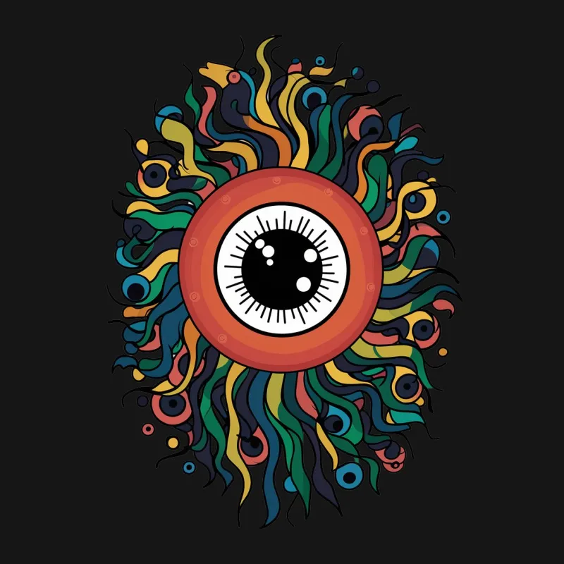 Abstract Eye Design T-Shirt, Colorful Psychedelic Art Tee, Unique Graphic Print Shirt, Unisex Casual Wear Female T-Shirt