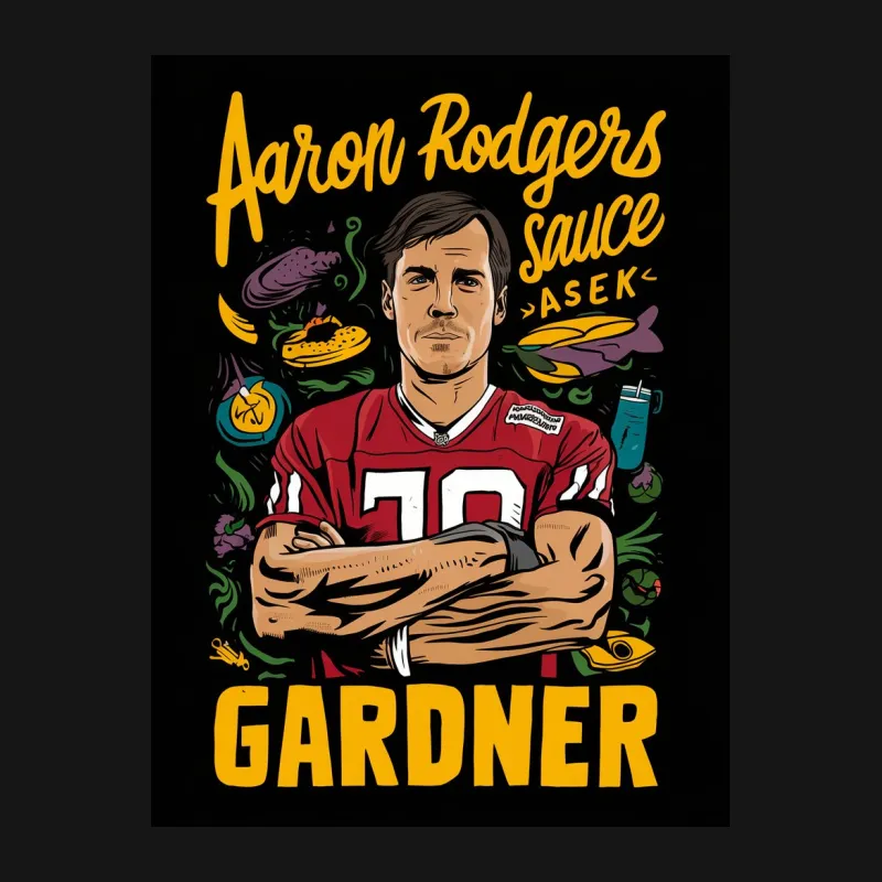 Aaron Rodgers Inspired Graphic T-Shirt, Sauce Asek, Vibrant Football Apparel, Unique Sports Gift Male T-Shirt