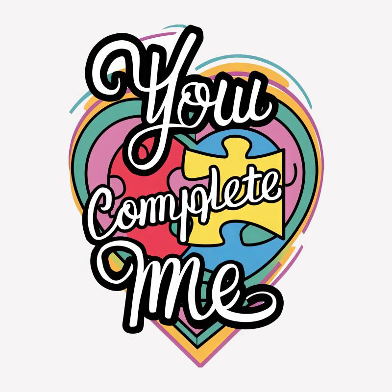 Colorful Puzzle Heart T-Shirt, You Complete Me Quote, Romantic Graphic Tee, Love and Relationship Apparel, Gift for Partner Female T-Shirt