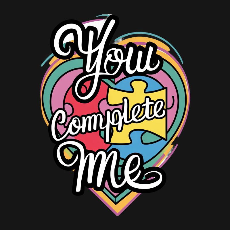 Colorful Puzzle Heart T-Shirt, You Complete Me Quote, Romantic Graphic Tee, Love and Relationship Apparel, Gift for Partner Male T-Shirt