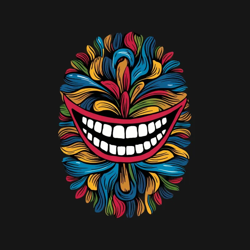 Colorful Abstract Smile Design T-Shirt, Vibrant Artistic Face Graphic Tee, Unisex Fashion Top Male T-Shirt