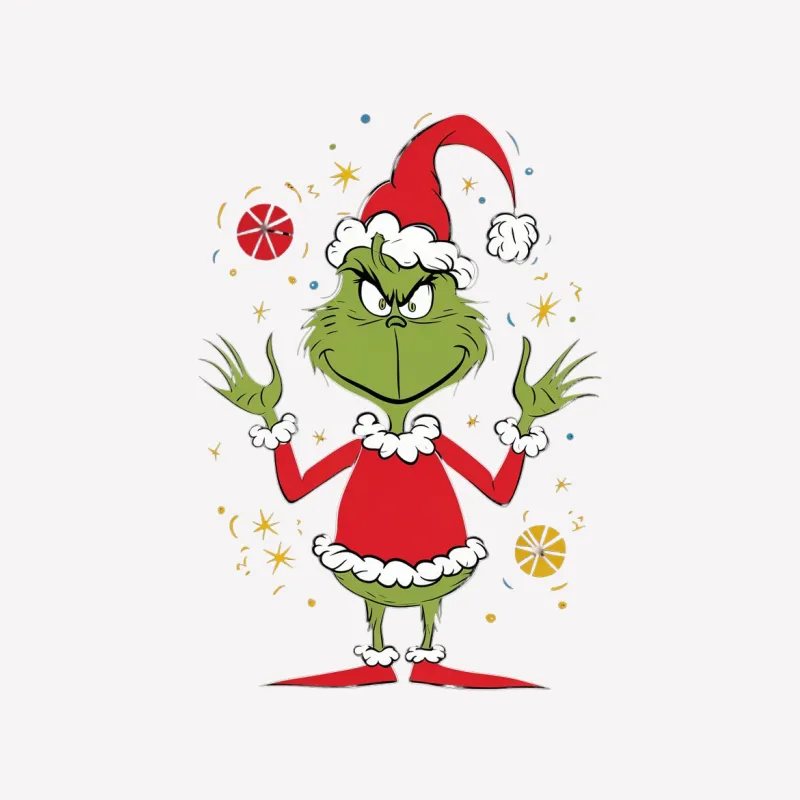 Festive Grinch Cartoon Christmas Holiday T-Shirt, Funny Santa Costume Tee, Unisex Apparel Male T-Shirt