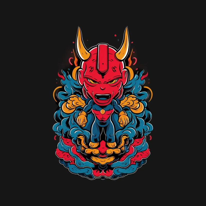 Japanese Oni Demon Illustration T-Shirt, Graphic Printed Men's and Women's Tee, Unique Cultural Folklore Art Male T-Shirt