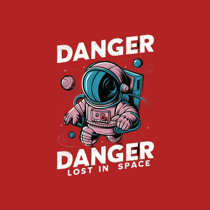 Cartoon Astronaut T-Shirt, Space Explorer Tee, Cool Sci-Fi Shirt, Lost in Space, Kids and Adults Male T-Shirt