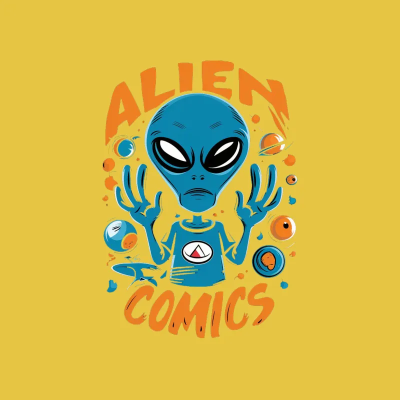 Alien Comics Graphic T-Shirt, Funny UFO Alien Tee, Casual Sci-Fi Shirt Male T-Shirt