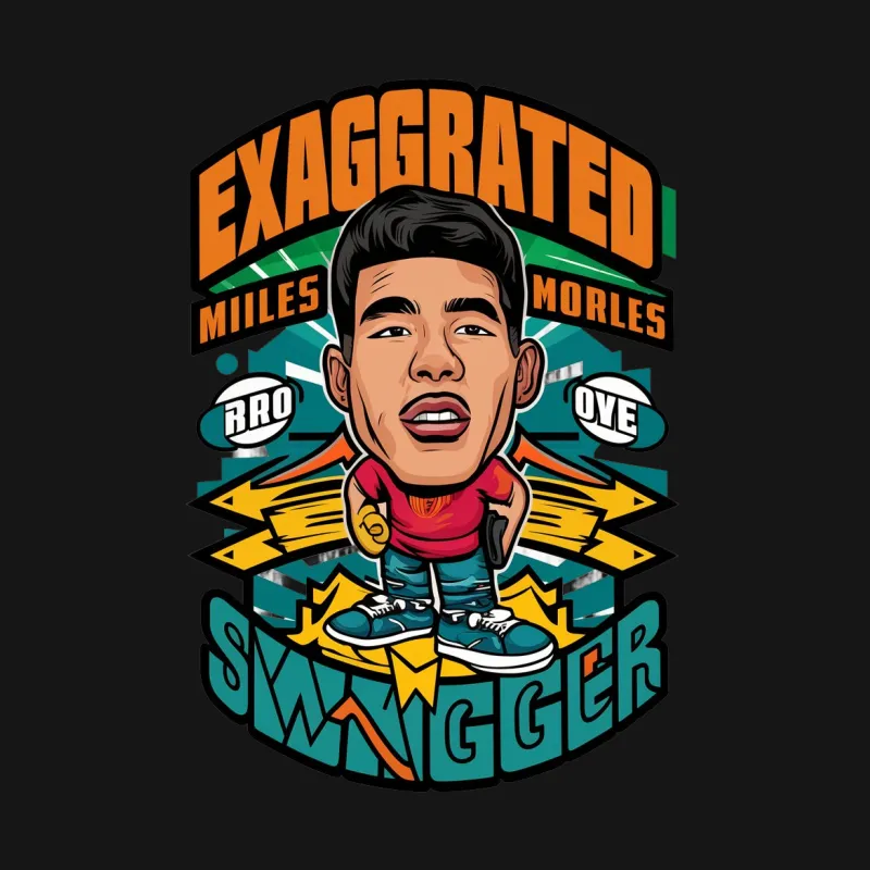 Exaggerated Swagger Graphic T-Shirt, Cool Animated Character Style, Bold Casual Wear Male T-Shirt