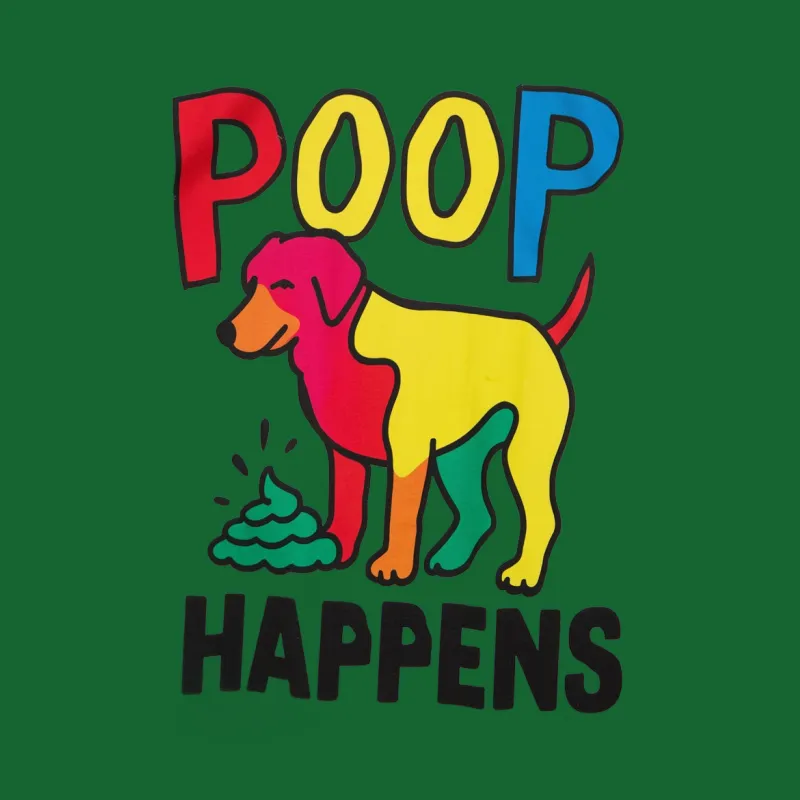 Funny Dog Poop Happens Graphic T-Shirt, Colorful Cartoon Dog Humor Tee, Unisex Adult Casual Wear Male T-Shirt