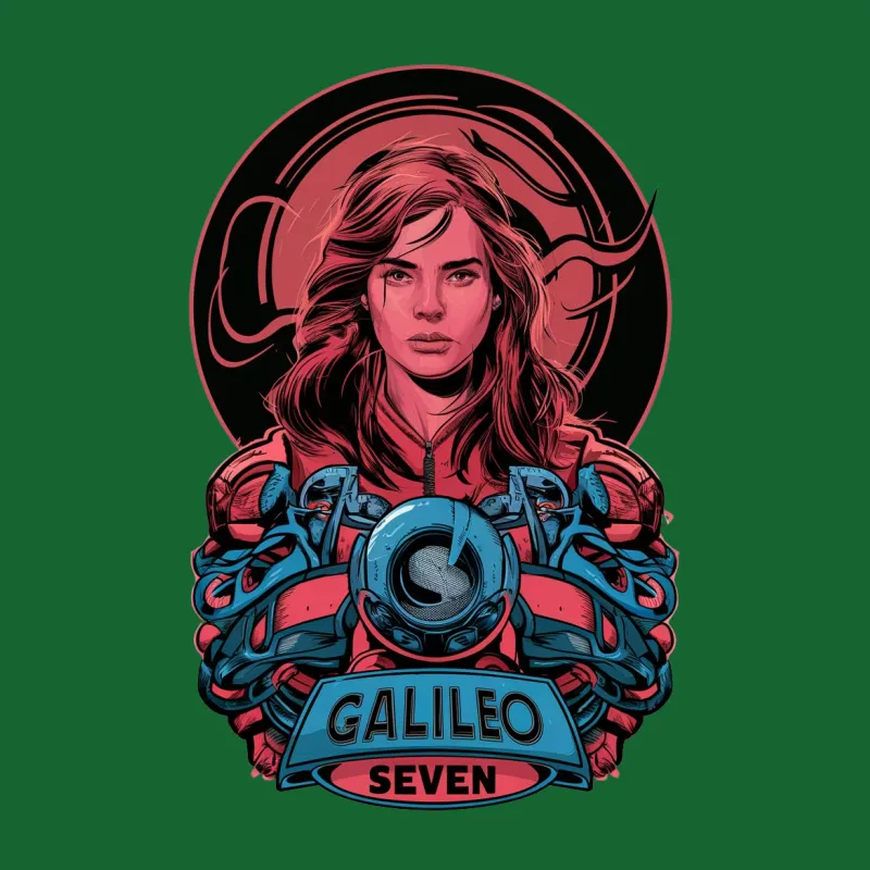 Galileo Seven Sci-Fi Heroine Graphic T-Shirt, Bold Red and Blue Design, Unique Illustration Tee Female T-Shirt