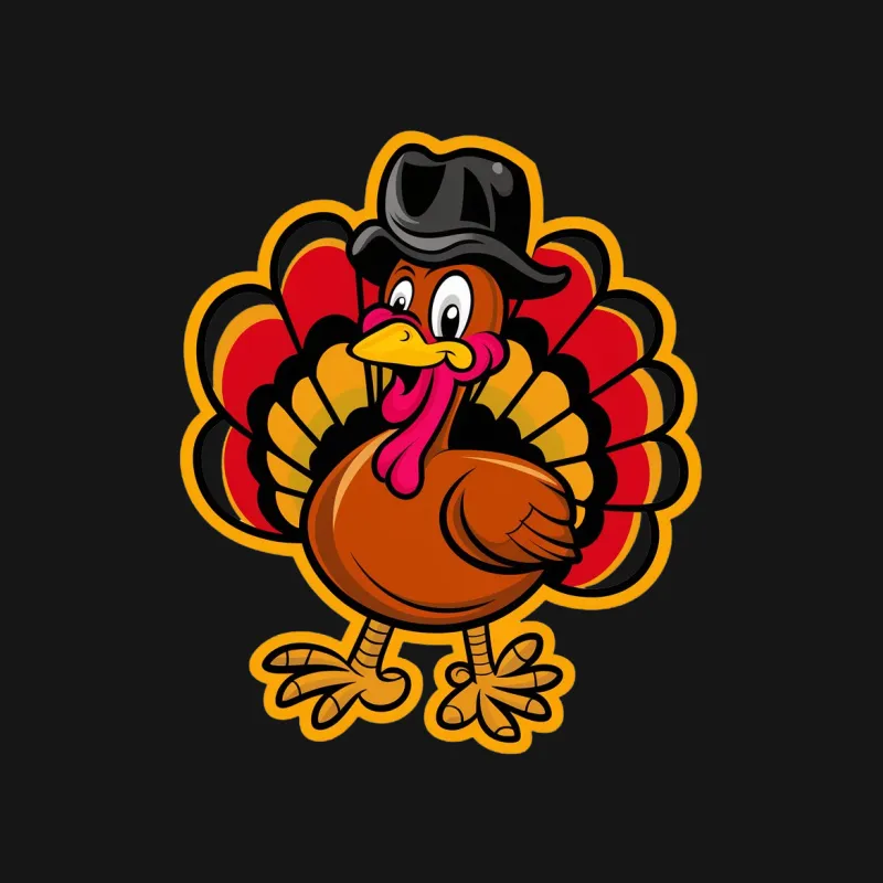 Colorful Cartoon Turkey with Top Hat Thanksgiving T-Shirt, Fun Fall Festival Tee, Vibrant Holiday Apparel for All Ages Female T-Shirt