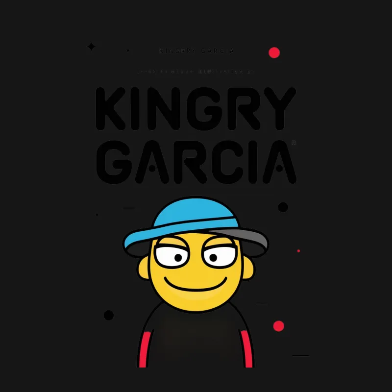 Kingry Garcia Character T-Shirt, Cartoon Smile Face, Yellow Hat Graphic Tee Male T-Shirt