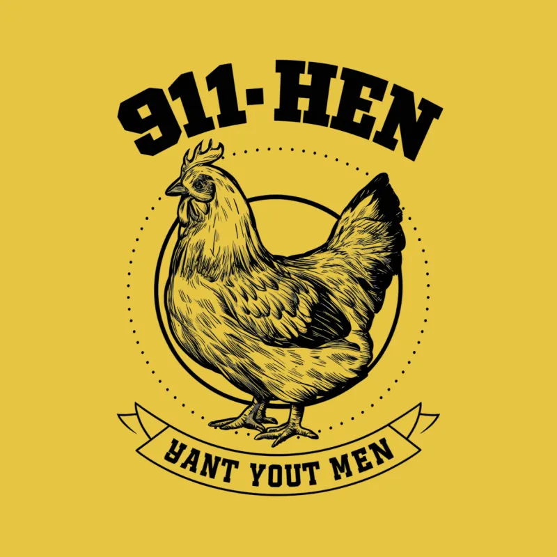 911-HEN Graphic T-Shirt - Vintage Style Chicken Print, Unisex Casual Farm Apparel Male T-Shirt