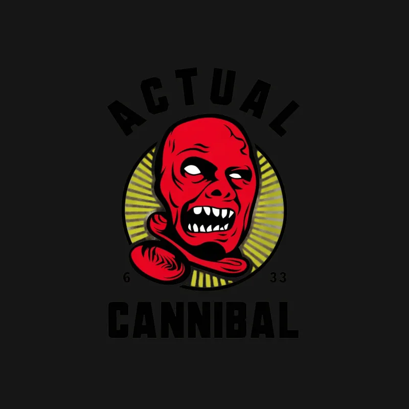 Actual Cannibal 33 Bold Red Face Graphic T-Shirt, Unique Horror Movie Inspired Shirt, Pop Culture Cotton Tee, Unisex Female T-Shirt