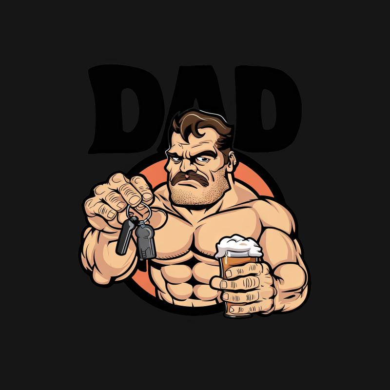 Dad Strong Man T-Shirt, Father's Day Muscle Tee, Super Dad Hero Shirt, Cool Dad Gift, Funny Father Beer Lover Top, Cartoon Dad Apparel Male T-Shirt