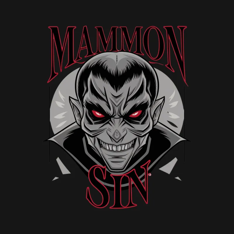 Mammon Sin Red and Black Demon Graphic T-Shirt, Spooky Gothic Style Tee, Unique Horror Graphic Design, Unisex Male T-Shirt