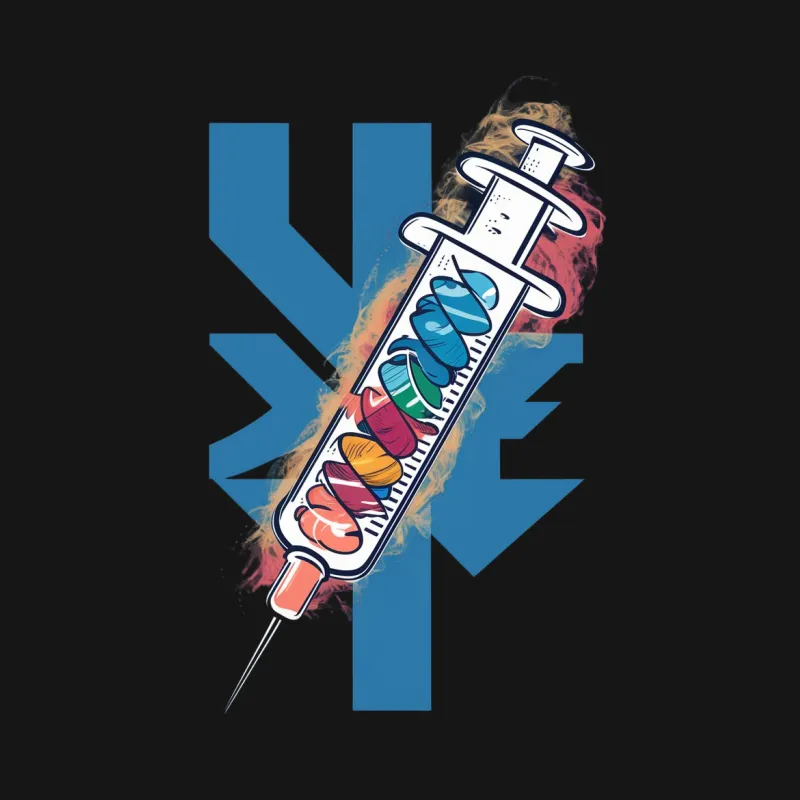 Colorful NY Syringe Graphic T-Shirt, Unique New York Inspired Artistic Tee, Urban Street Style Apparel Male T-Shirt