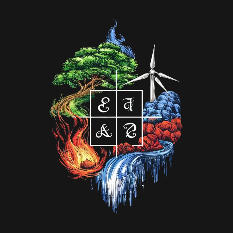 Nature Elements T-Shirt, Earth Air Fire Water Graphic Tee, Artistic Design Clothing, Unique Eco Tee Male T-Shirt