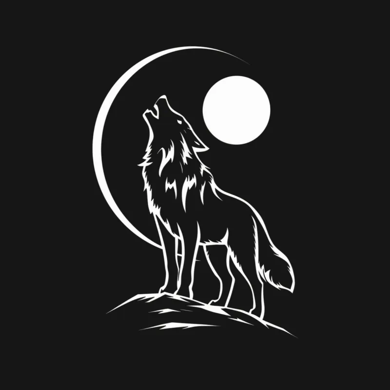 Black and White Wolf Howling at Moon Graphic T-Shirt, Nature Inspired Unisex Tee Male T-Shirt