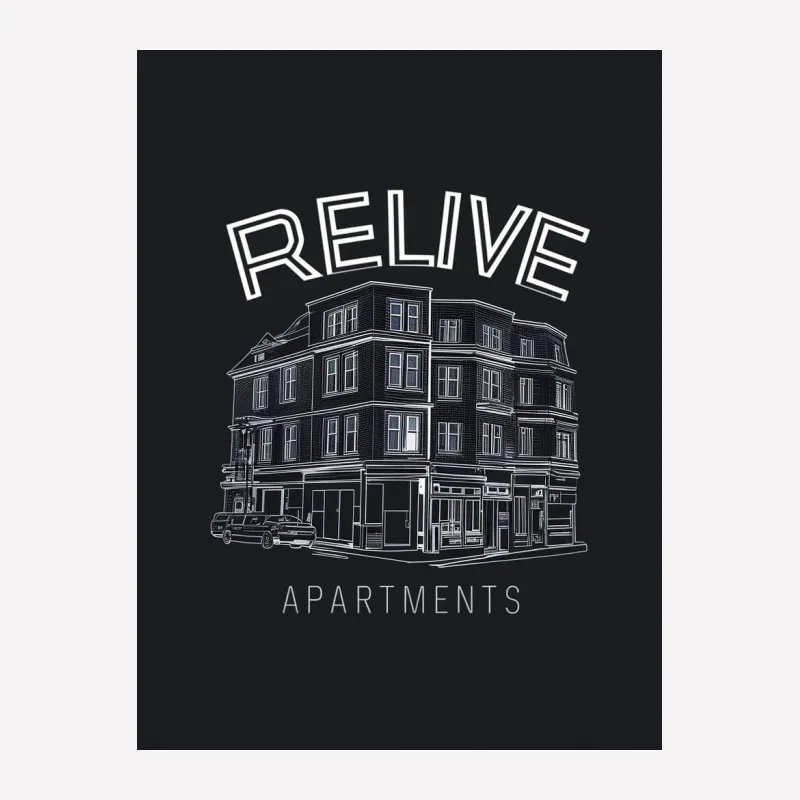 Vintage Relive Apartments Graphic T-Shirt, Retro Building Art Tee, Urban Sketch Design T-Shirt Male T-Shirt