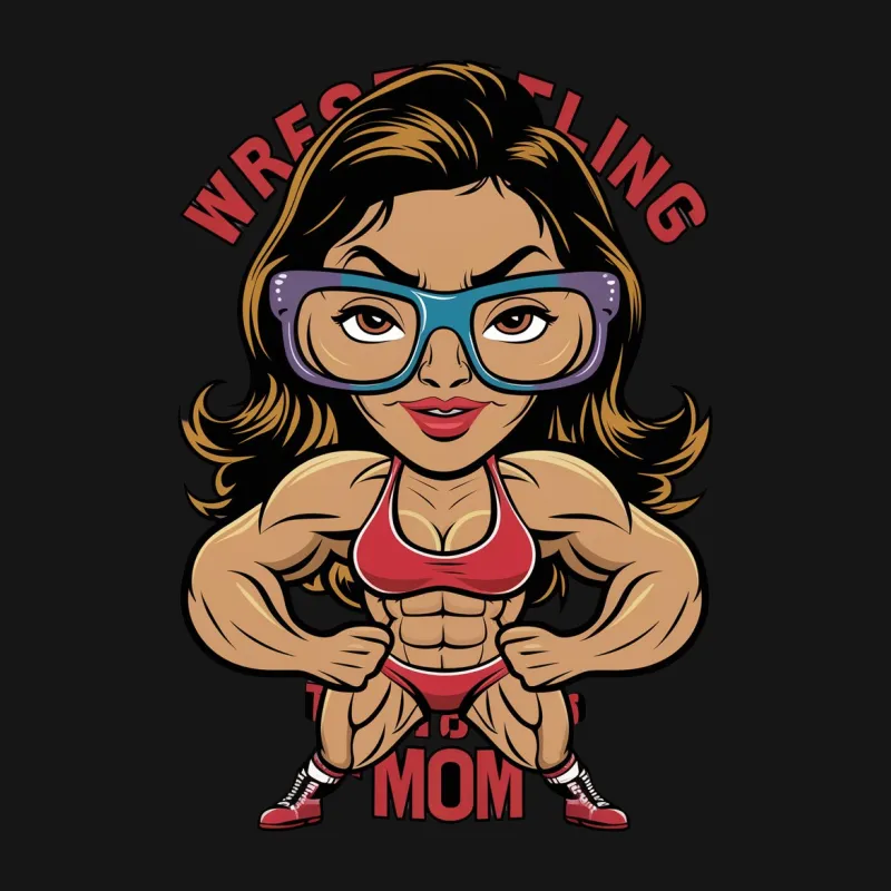 Wrestling Mom T-Shirt, Funny Sports Mom Tee, Cartoon Wrestler Mother Gift, Fitness Enthusiast Apparel Female T-Shirt