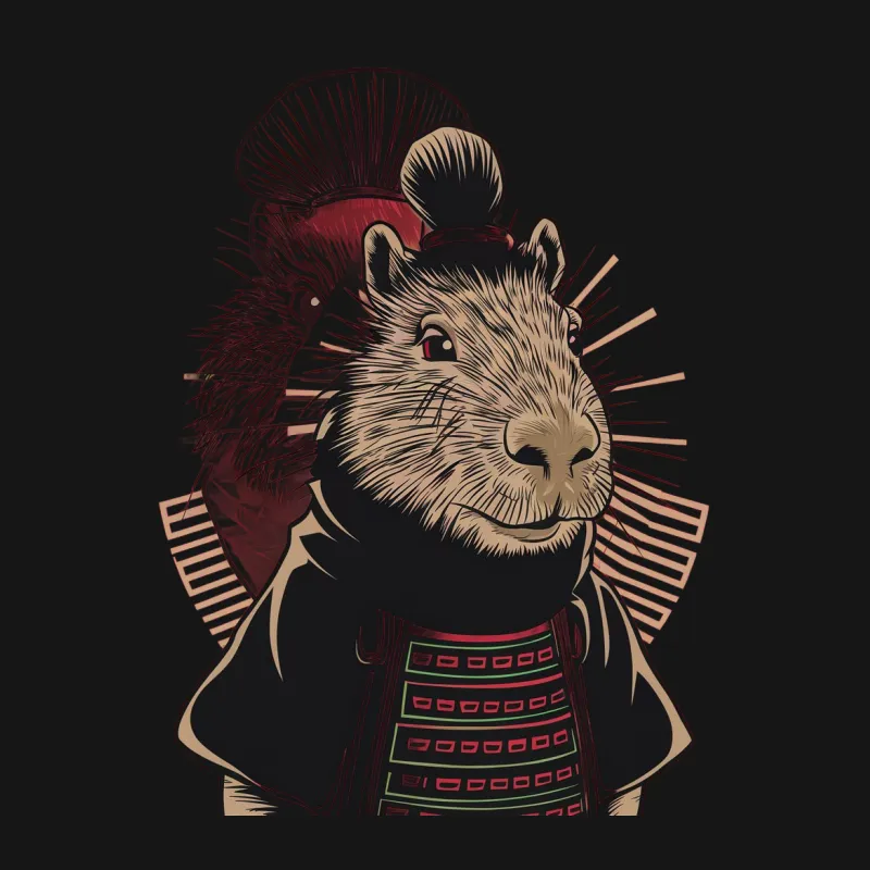 Samurai Capybara T-Shirt, Unique Warrior Animal Graphic Tee, Trendy Nature Inspired Shirt Male T-Shirt