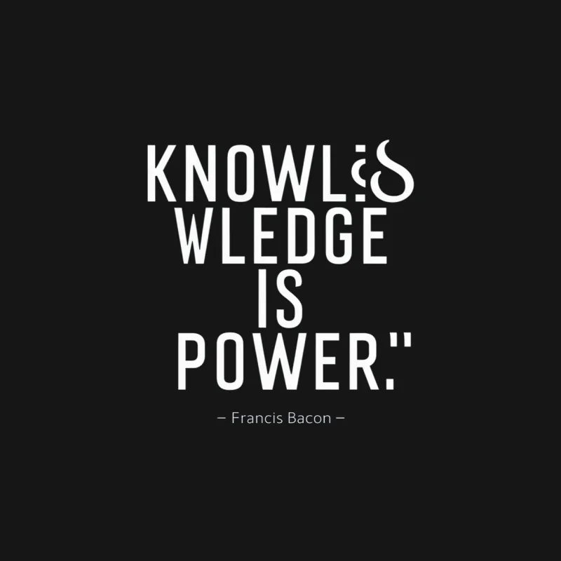 Knowledge is Power Quote T-Shirt - Francis Bacon Black and White Typography Shirt, Inspirational Tee, Motivational Clothing Female T-Shirt