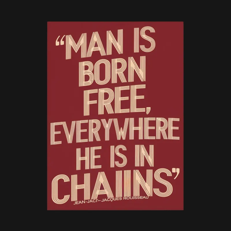 Inspirational Quote T-Shirt - Man is Born Free Jean-Jacques Rousseau, Red Graphic Tee, Philosophy Gift, Unique Unisex Apparel Male T-Shirt