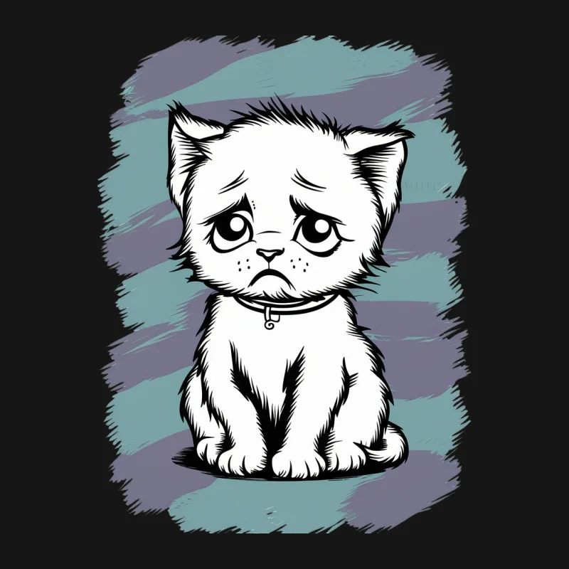 Cute Cat T-Shirt, Sad Kitten Cartoon Graphic Tee, Unisex Cat Lover Shirt, Pet Animal Illustration Male T-Shirt