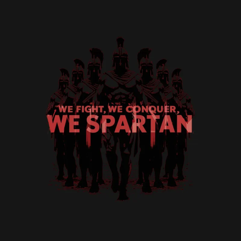 Spartan Warrior Graphic T-Shirt, We Fight We Conquer Motivational Tee, Men's Warrior Shirt, Red and Black Female T-Shirt