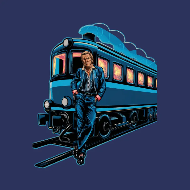 Vintage Train Graphic T-Shirt, Retro Locomotive with Stylish Man, Unique Railroad Enthusiast Gift, Unisex Tee Male T-Shirt