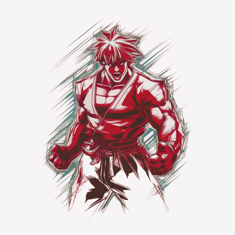 Anime Warrior Red T-Shirt, Dynamic Action Hero Graphic Tee, Men's Fashion, Unique Illustration Design Male T-Shirt