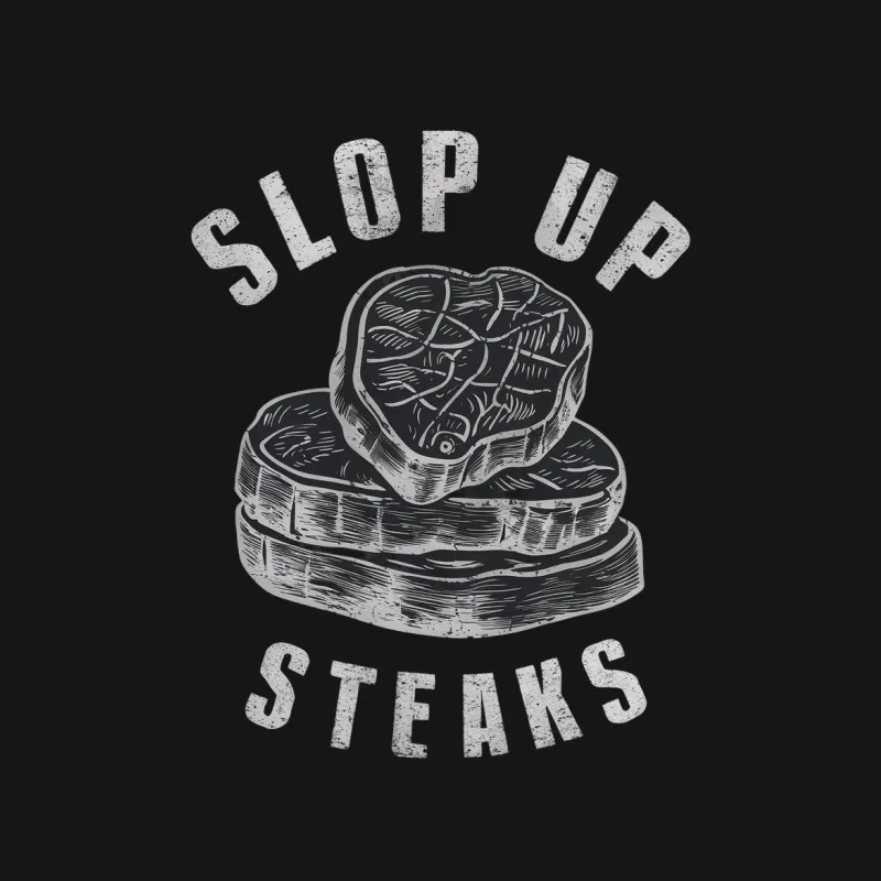 Vintage Steak Graphic T-Shirt, Slop Up Steaks Slogan, Retro BBQ Party Shirt Male T-Shirt