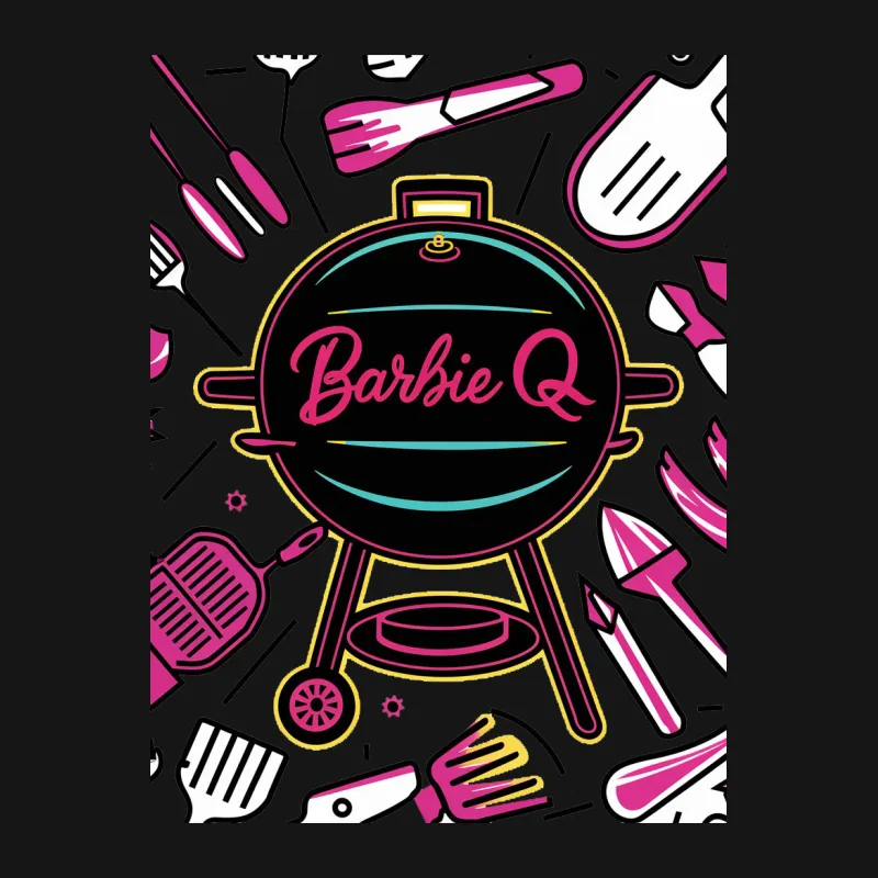 Colorful Barbie Q Grill Design T-Shirt, Summer BBQ Party Top, Fun Outdoor Cooking Apparel Male T-Shirt