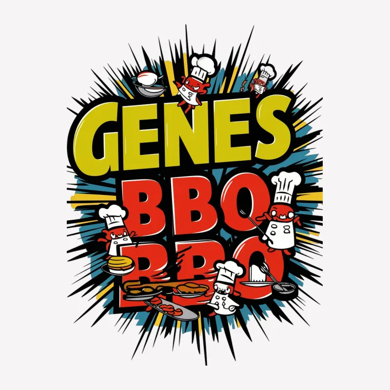 Fun BBQ Chef Graphic T-Shirt, Colorful Gene's BBQ Cartoon Design with Food Illustration Female T-Shirt