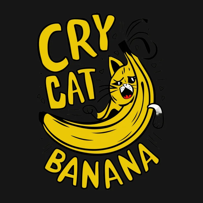 Funny Cry Cat Banana T-Shirt, Cartoon Cat in Banana Peel, Humorous Graphic Tee, Unisex Shirt for All Ages Female T-Shirt