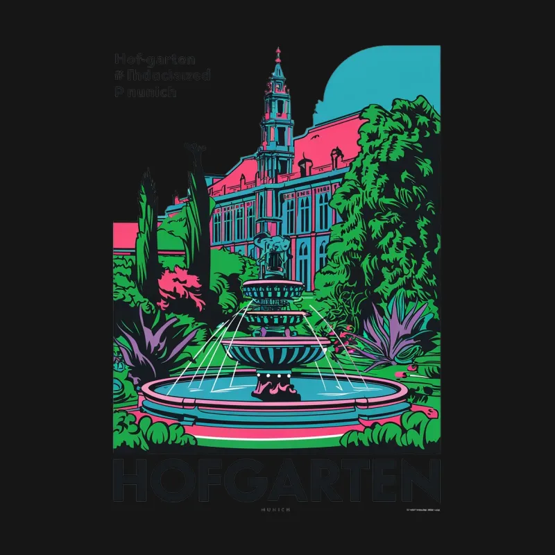 Vintage Hofgarten Munich Poster T-Shirt, Vibrant Retro Travel Tee, German Landmark Casual Wear, Unique Gift Idea Female T-Shirt