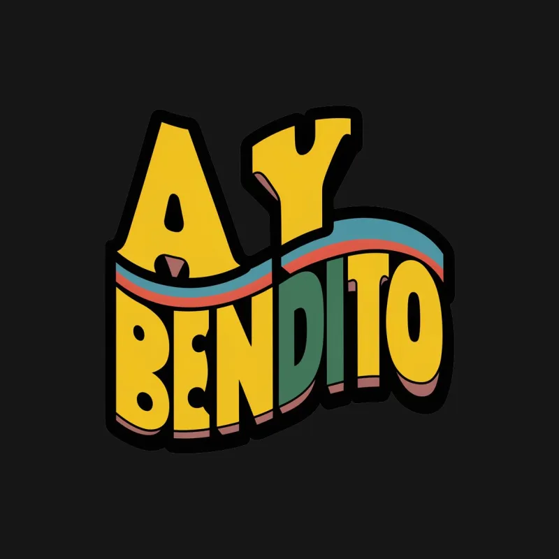 Ay Bendito Colorful Text Graphic T-Shirt, Vibrant Tropical Lettering Shirt, Casual Retro Style Top Male T-Shirt