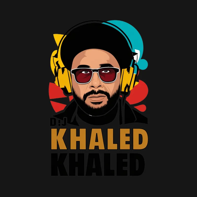 DJ Khaled Inspired Graphic T-Shirt, Music Producer Pop Art Style, Colorful Casual Wear Male T-Shirt